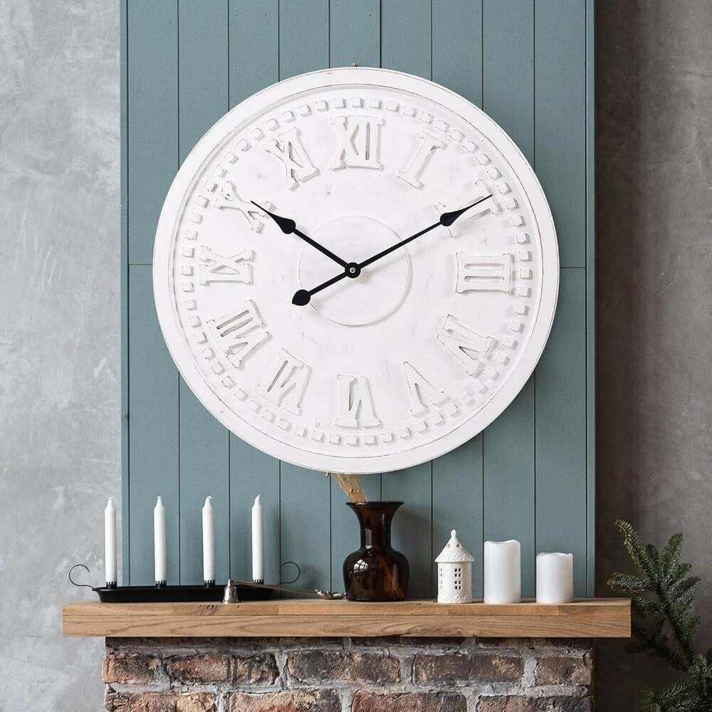 30 Inch White Roman Numerals Wood Clock